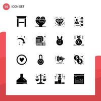 Editable Vector Line Pack of 16 Simple Solid Glyphs of refresh portfolio best career shopping Editable Vector Design Elements