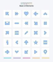 Creative Basic Ui Elements 25 Blue icon pack  Such As up. arrow. heart. point back. arrows vector