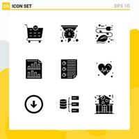 Set of 9 Modern UI Icons Symbols Signs for report page electricity data eco Editable Vector Design Elements