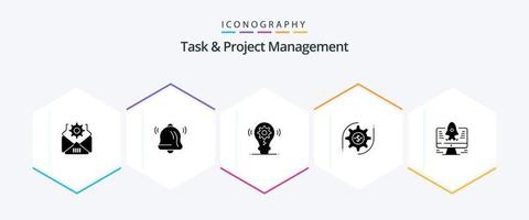 paquete de iconos de 25 glifos de gestión de tareas y proyectos que incluye dinero. entorno . engranaje . entorno vector