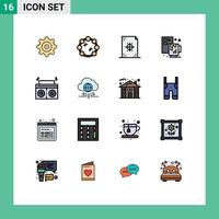 Universal Icon Symbols Group of 16 Modern Flat Color Filled Lines of internet player paper music coffee Editable Creative Vector Design Elements