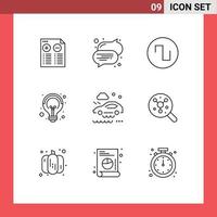Set of 9 Modern UI Icons Symbols Signs for wet road car square bad weather condition idea Editable Vector Design Elements