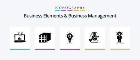 Business Elements And Business Managment Glyph 5 Icon Pack Including performance. data. dimensional. light. idea. Creative Icons Design vector