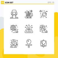 Set of 9 Vector Outlines on Grid for search road beach ball signaling internet Editable Vector Design Elements