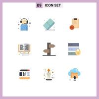 9 User Interface Flat Color Pack of modern Signs and Symbols of online study online paint library time Editable Vector Design Elements