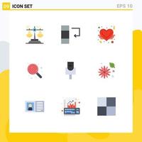 Mobile Interface Flat Color Set of 9 Pictograms of ethernet sweets love angel lollipop dessert Editable Vector Design Elements