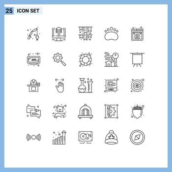 Set of 25 Modern UI Icons Symbols Signs for lock footprint duplicate clutches party Editable Vector Design Elements