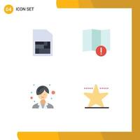 4 Thematic Vector Flat Icons and Editable Symbols of mobile sim cinema alert doctor star Editable Vector Design Elements