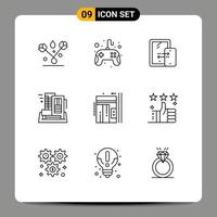 Pack of 9 Modern Outlines Signs and Symbols for Web Print Media such as elevator home mobile city hotel Editable Vector Design Elements