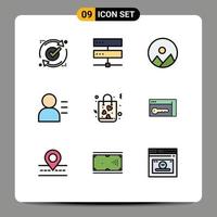 Universal Icon Symbols Group of 9 Modern Filledline Flat Colors of gift persona hosting person round Editable Vector Design Elements