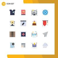 grupo de 16 signos y símbolos de colores planos para cup world muestra banca en línea de internet paquete editable de elementos creativos de diseño de vectores