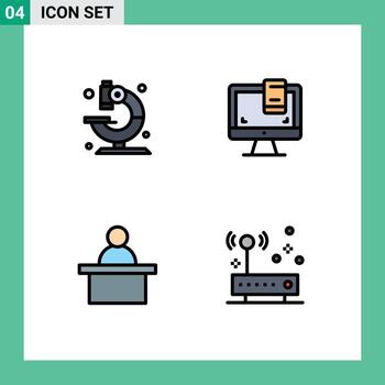 Universal Icon Symbols Group of 4 Modern Filledline Flat Colors of lab professor science monitor connection Editable Vector Design Elements