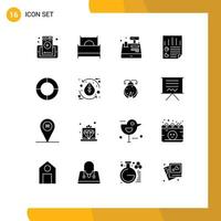 Modern Set of 16 Solid Glyphs and symbols such as user page interior document shopping Editable Vector Design Elements