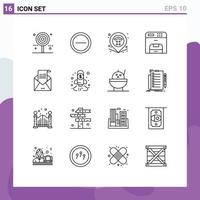 Pack of 16 Modern Outlines Signs and Symbols for Web Print Media such as envelope printer location machine copy Editable Vector Design Elements