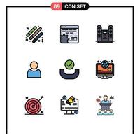 Modern Set of 9 Filledline Flat Colors and symbols such as checked basic app user stage Editable Vector Design Elements