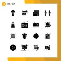 Set of 16 Vector Solid Glyphs on Grid for media road credit navigation asparagus Editable Vector Design Elements