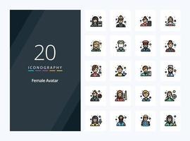 20 Female Avatar line Filled icon for presentation vector