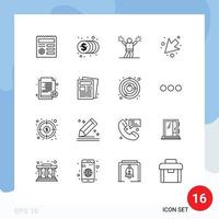 Modern Set of 16 Outlines Pictograph of office delete cheerleader left arrow Editable Vector Design Elements