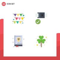 Pictogram Set of 4 Simple Flat Icons of festival learning belt book leaf Editable Vector Design Elements