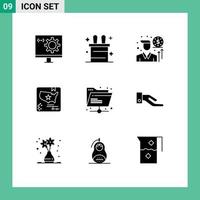 Group of 9 Solid Glyphs Signs and Symbols for shared internet investment folder map Editable Vector Design Elements