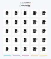aplicación creativa de Android paquete de iconos de negro sólido de 25 glifos, como en línea. signo. bolso. Cuota. Bluetooth vector