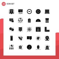 Pictogram Set of 25 Simple Solid Glyphs of shield laptop web present diamond Editable Vector Design Elements