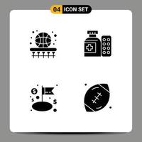 4 Thematic Vector Solid Glyphs and Editable Symbols of ball dollar game medicine business Editable Vector Design Elements