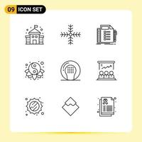 9 Universal Outlines Set for Web and Mobile Applications athletics yin list yang chinese Editable Vector Design Elements