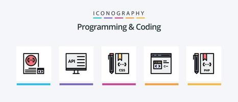 Programming And Coding Line Filled 5 Icon Pack Including development. coding. develop. development. css. Creative Icons Design vector