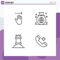 4 Creative Icons Modern Signs and Symbols of hand chess right finance rock Editable Vector Design Elements