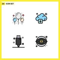 4 Thematic Vector Filledline Flat Colors and Editable Symbols of balloon electric cloud technology equipment Editable Vector Design Elements