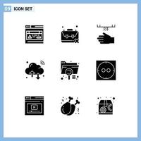 Mobile Interface Solid Glyph Set of 9 Pictograms of wifi internet of things bath internet hand Editable Vector Design Elements