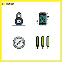 Stock Vector Icon Pack of 4 Line Signs and Symbols for lock gps detail navigation nature Editable Vector Design Elements