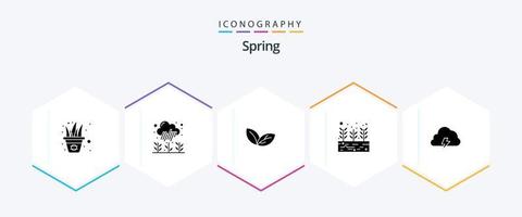 Spring 25 Glyph icon pack including cloud. seed. growth. plant. growing vector