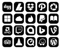 20 Social Media Icon Pack Including travel vine tinder bing twitch vector