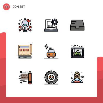 9 Universal Filledline Flat Color Signs Symbols of web print development blue mailbox Editable Vector Design Elements