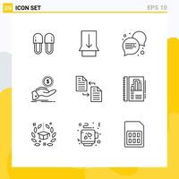 Editable Vector Line Pack of 9 Simple Outlines of document loan communication finance cash out Editable Vector Design Elements