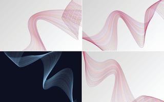 Set of 4 geometric wave pattern background Abstract waving line vector