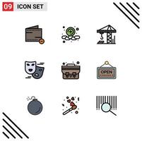 User Interface Pack of 9 Basic Filledline Flat Colors of open school bag architecture bag face masks Editable Vector Design Elements