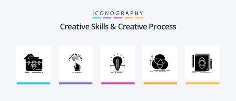 Creative Skills And Creative Process Glyph 5 Icon Pack Including alignment. balance. digital. pencil. solution. Creative Icons Design vector