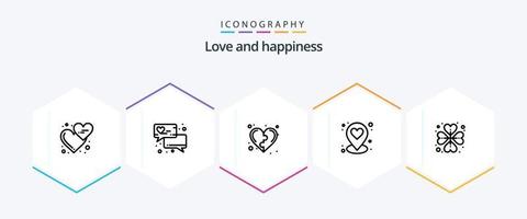 Me encanta el paquete de iconos de 25 líneas que incluye la rosa del corazón. alfiler. desarrollo. localización. la vida vector