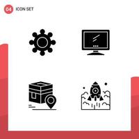 Modern Set of 4 Solid Glyphs Pictograph of gear kaba computer imac map Editable Vector Design Elements