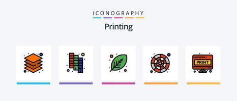 la línea de impresión llenó el paquete de 5 iconos, incluido el color. rueda de color. extensión. paleta de color. catalogar. diseño de iconos creativos vector