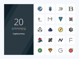 20 Cryptocurrency line Filled icon for presentation vector