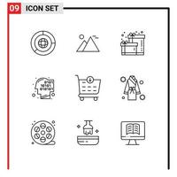 Editable Vector Line Pack of 9 Simple Outlines of checkout recognition sun human binary Editable Vector Design Elements