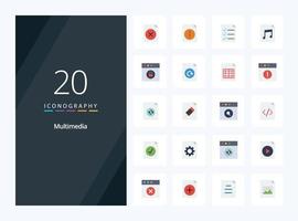 20 Multimedia Flat Color icon for presentation vector