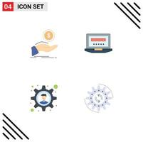 conjunto de pictogramas de 4 iconos planos simples de ayuda lluvia de ideas finanzas informática solución empresarial elementos de diseño vectorial editables vector