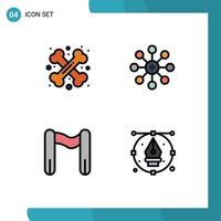 Pack of 4 creative Filledline Flat Colors of bone finish halloween biology start Editable Vector Design Elements