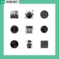 Pictogram Set of 9 Simple Solid Glyphs of cooling office cake money business Editable Vector Design Elements