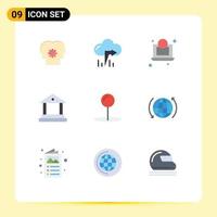 Modern Set of 9 Flat Colors Pictograph of globe pointer dollar pin finance Editable Vector Design Elements